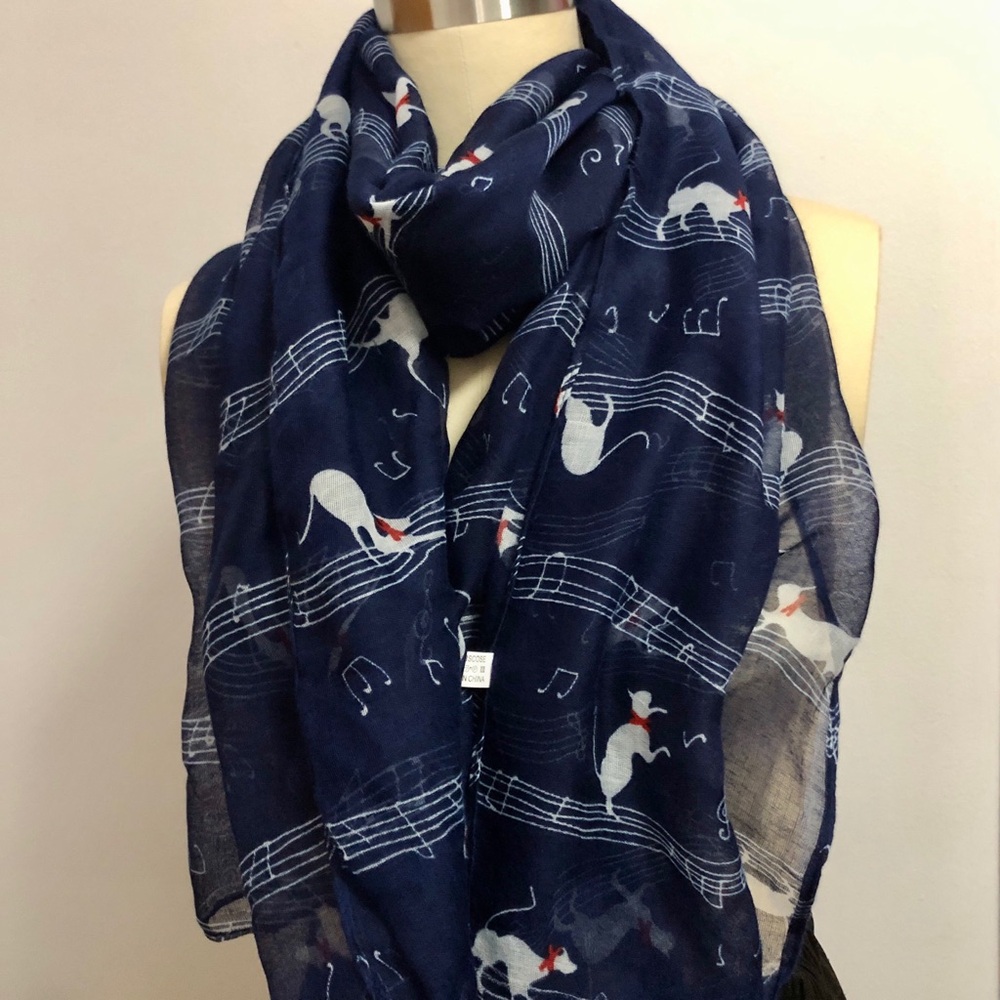 New Unworn Blue Music Cat Lightweight Scarf Hot Topic Torrid Modcloth